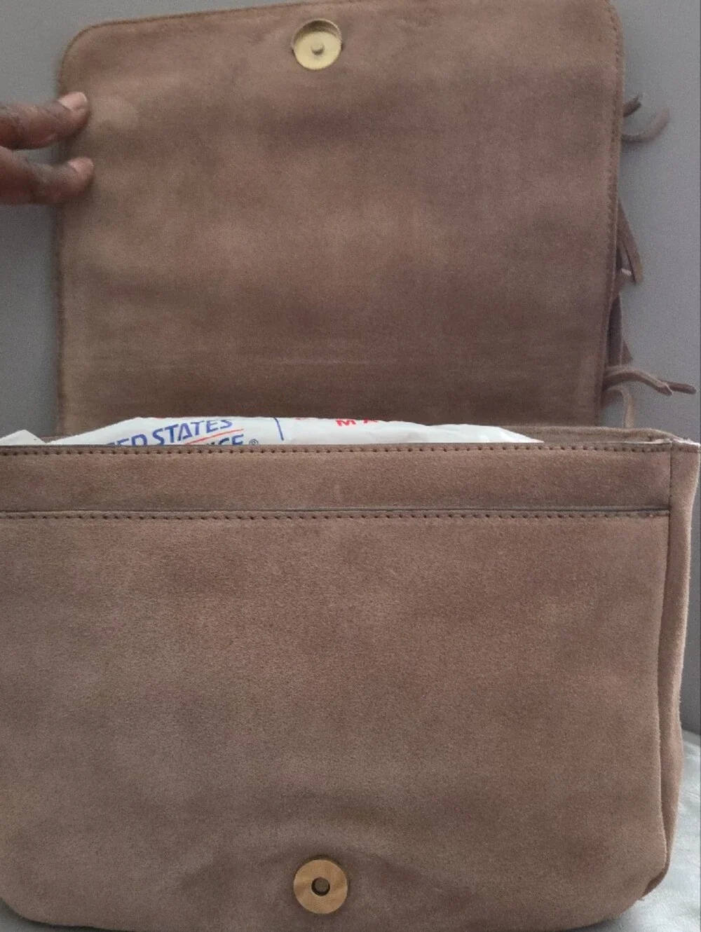 Tory Burch Taupe Fringe Suede Shoulder Bag